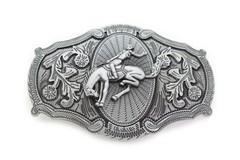 Men Silver Color Metal Western Belt Buckle Rodeo Horse Cowboy Casual Jeans Pants