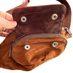 Brown Leather Suede Belt Bag Fanny Pack Pouch brass buckle western vintage boho