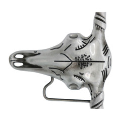 Men Western Fashion Silver Metal Big Belt Buckle Long Horn Texas Cow Bull Skull