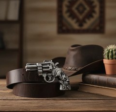 New Men Silver Metal Western Old School Fashion Belt Buckle Revolver Gun Skull