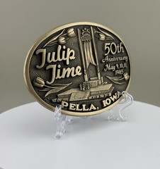 Tulip Time 1985 Iowa 50th Anniversary Solid Brass Belt Buckle Limited Edition