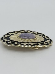 Belt Buckle Lavender Jade Cabochon oval gold tone black enamel background