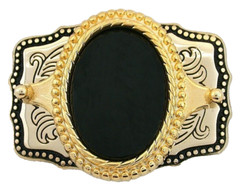 Western Natural Gold Color Oval Black Onyx 2 1/2 Inch Belt Buckle PBB57/5275
