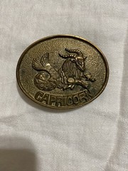 Vintage Solid Brass Capricorn Zodiac Oval Clip Belt Buckle Gold Fits 1.5&Prime;