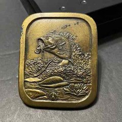 Bass Fishing 1976 Vintage Indiana Metal Craft Solid Belt Buckle