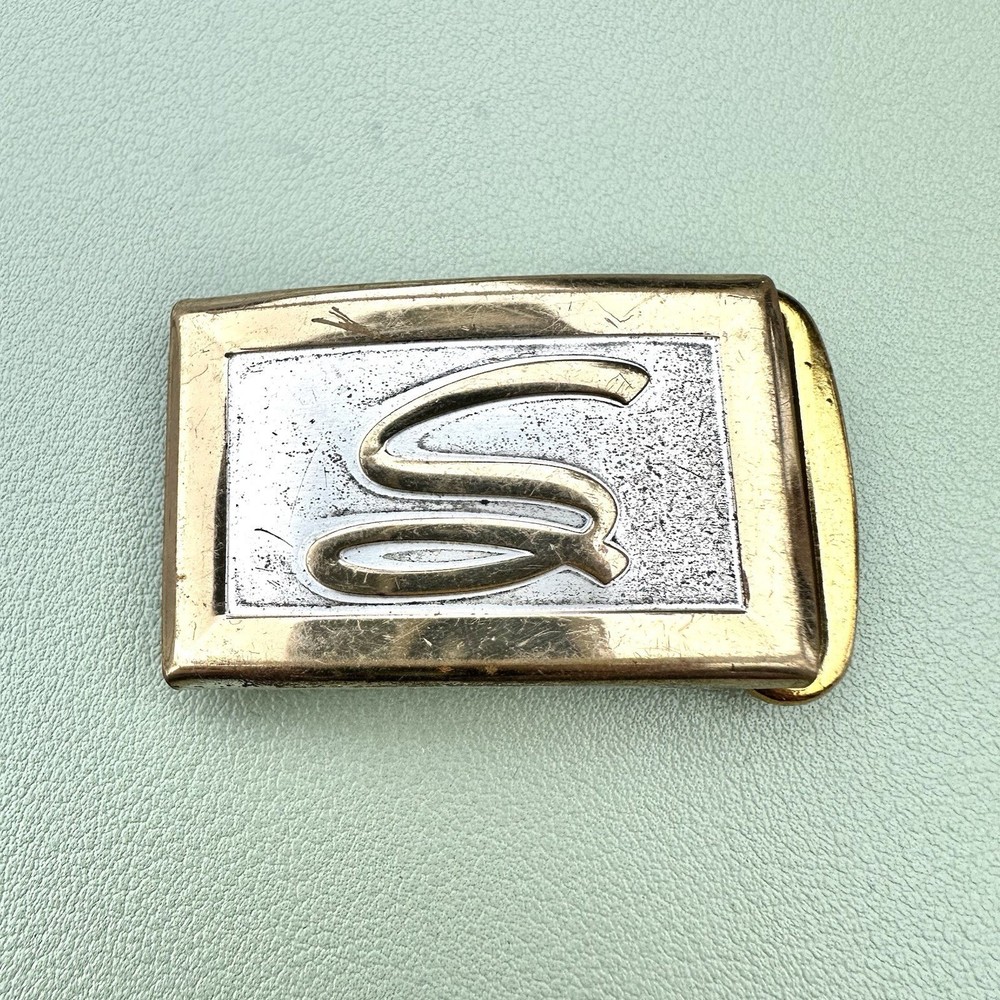 Vintage Hickok USA Monogram S Initial Belt Buckle Master Plate Gold Silver Tone