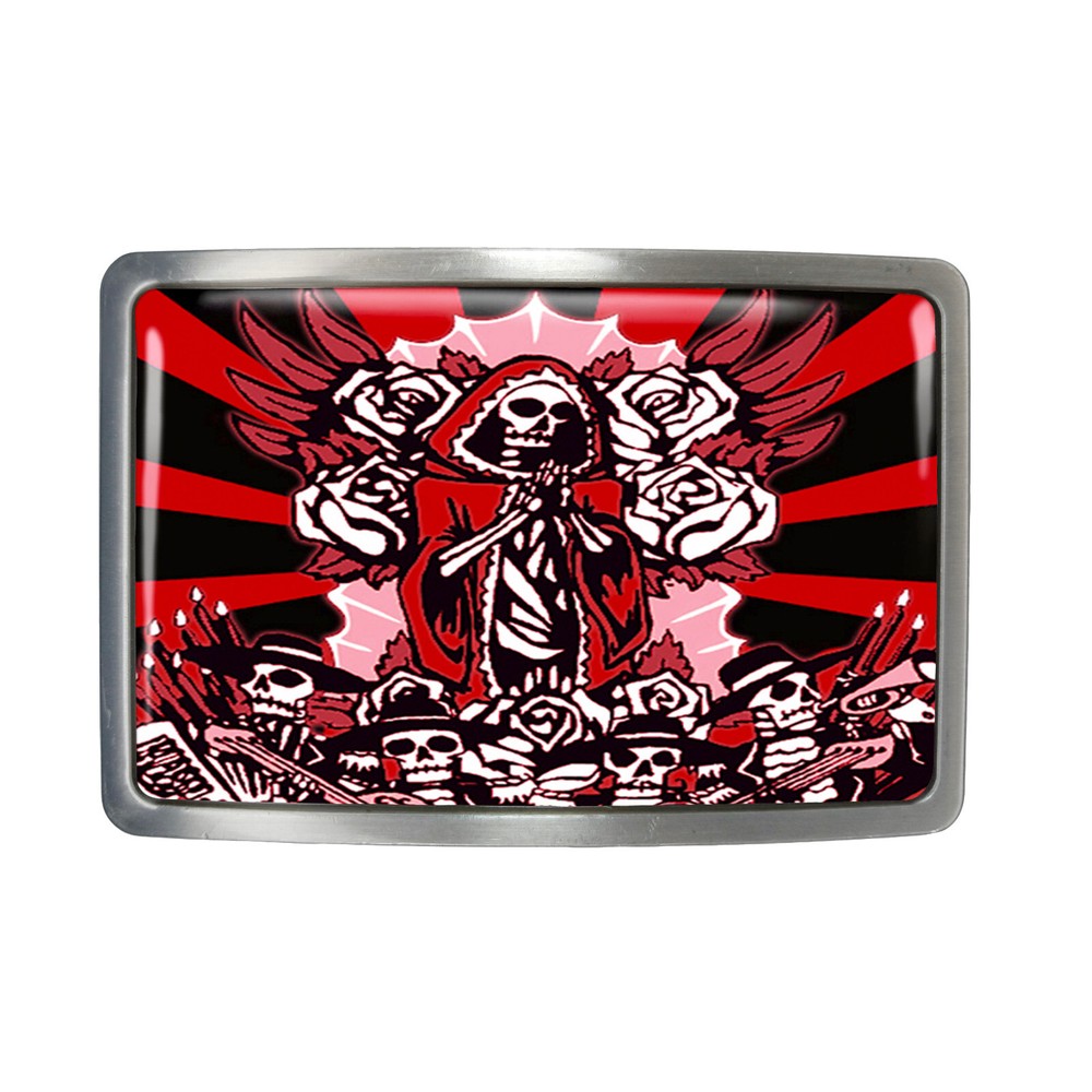 Guadalupe Belt Buckle – Red Day of the Dead Sugar Skull Buckle – 63-2