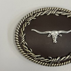 Nocona Western Belt Buckle Oval Longhorn Barbwire Brown Western Bull Skull Head