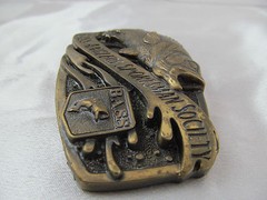 Heavy Brass BASS ANGLERS SPORTSMAN SOCIETY DIMENSIONAL BELT BUCKLE, Detailed