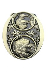NEW Men Antique Gold Metal Fashion Belt Buckle Native Buffalo Bull 5 Cents Coin