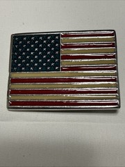 Patriotic American USA Flag Enamel Metal Belt Buckle 2 In X 2.75 In W