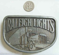 Raleigh lights truck trucker smoker old vintage estate metal belt buckle 42344