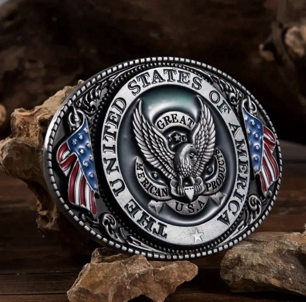 United States of America Bald Eagle Belt Buckle, Flag Red, White & Blue, USA