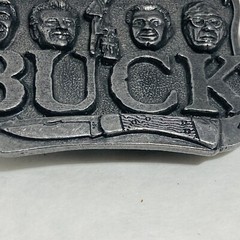Vintage Pewter Embossed BUCK KNIVES Four Generations Knife Makers Belt Buckle