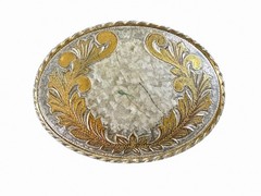 Vintage Western Engraved Belt Buckle Gold Tone USA Made 3.5” x 2.5” Oval