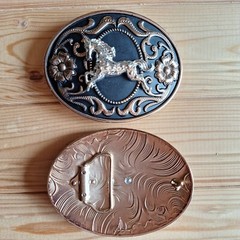 BIG Horse flowers oval western country black & gold belt buckle