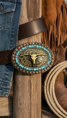 Men Dark Gold Metal Buckle Western Fashion Bull Long Horn Texas Cow Cowboy Style