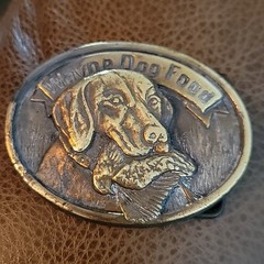 VTG 1980s Hunting Belt Buckle Labrador Brass Wayne Dog Food 50th Annvivarsary