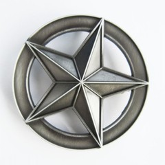 Circle Star Western Cowboy Antique Silver Belt Buckle