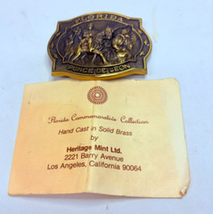 Vintage Heritage Mint Ltd Ponce de Leon Brass Belt Buckle with Papers and Pouch