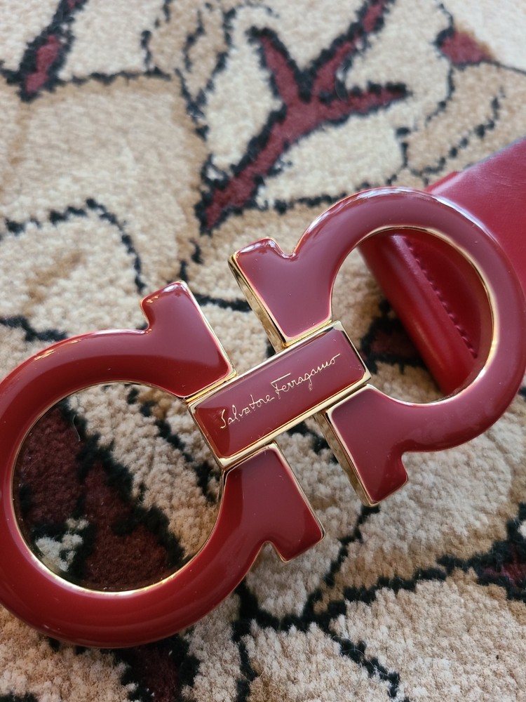 Authentic Ferragamo Red and Black Revversible Belt with Gold Buckle