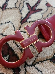Authentic Ferragamo Red and Black Revversible Belt with Gold Buckle