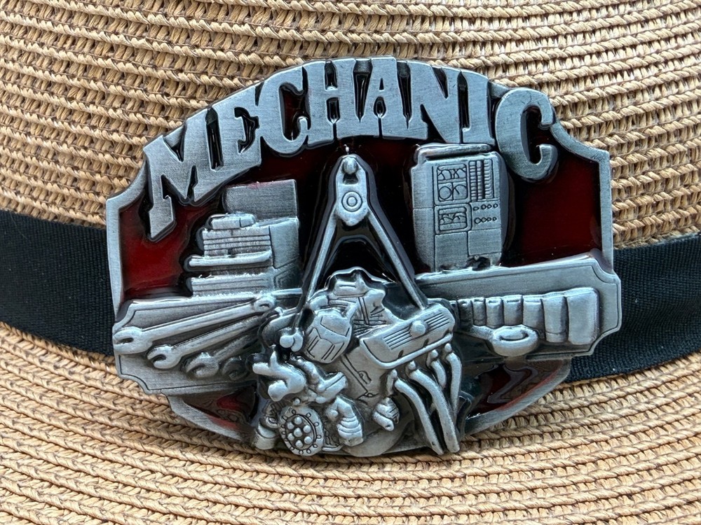 Vintage Mechanic Belt Buckle with Engine Design Professions Belt Buckle