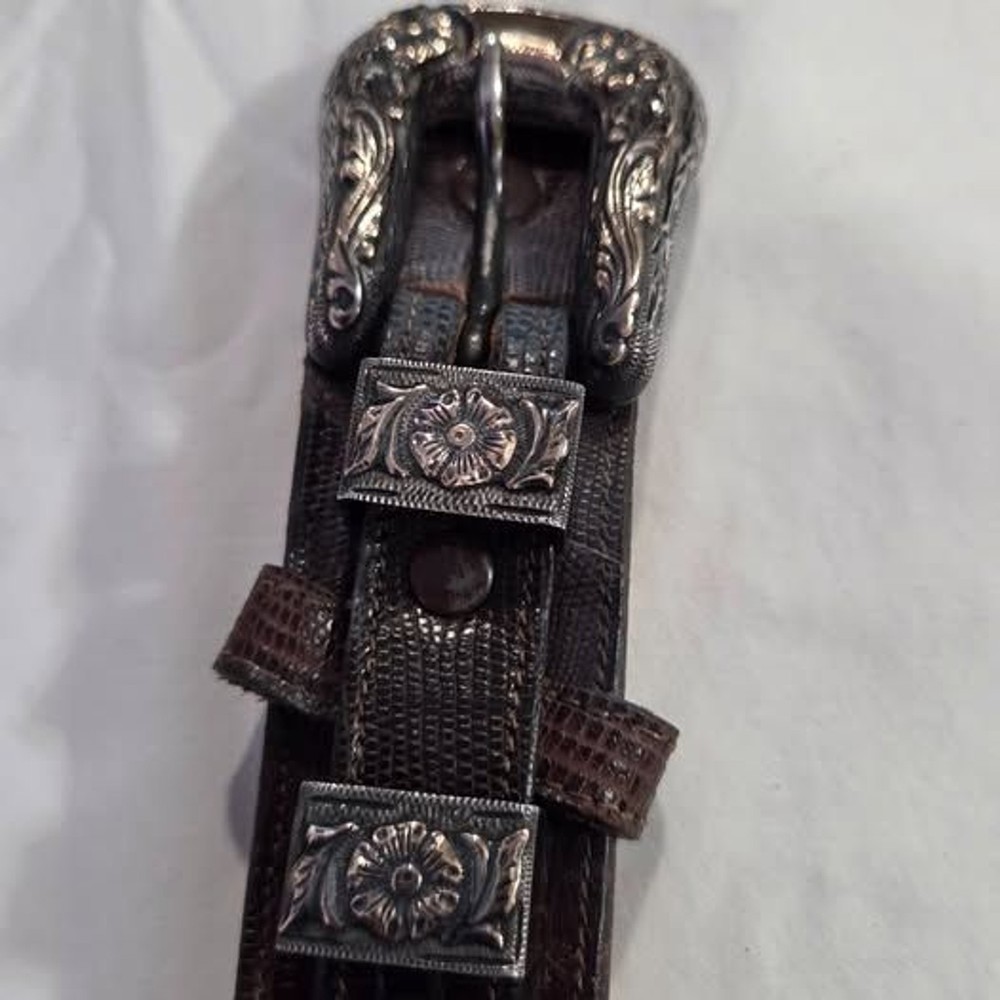 Vintage Tony Lama Belt by Holland San Angelo Sterling Silver and 14k Gold Buckle