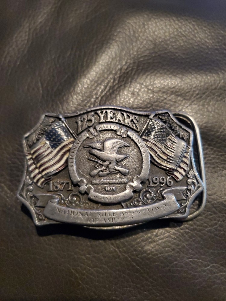NRA Belt Buckle American Flag 125 Years 1996 Vintage National Rifle Association