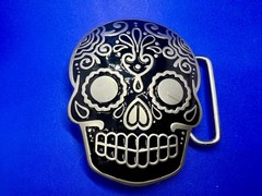 Day Of The Dead Black Skull Mexican Dia De Muertos Belt Buckle- Jeans Friend