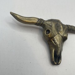 Vtg 1970s Large Ox Bull Longhorn Skull Western Cowboy Biker Brass Belt Buckle