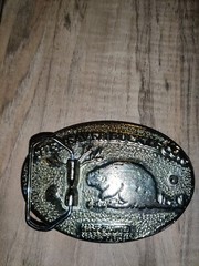 Beaver Buckle Co Handcrafted Gold Toned Horse Equine Resin Belt Buckle USA