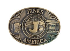 1985 Jenks America Oklahoma Chamber of Commerce Solid Brass Belt Buckle