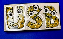 Yellow USB Letters Sponge Bob? Eyes Teeth Novelty Funny Belt Buckle