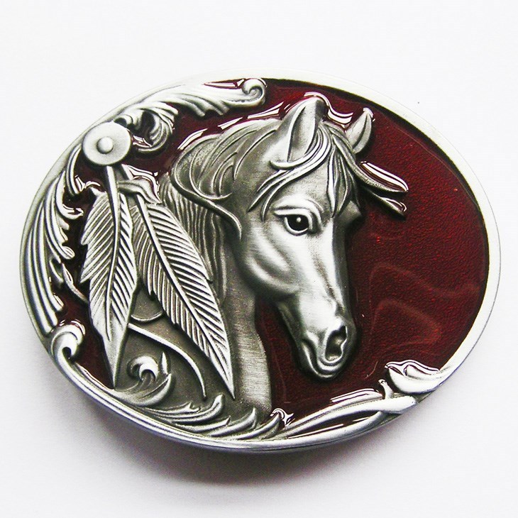 BRAND NEW HORSE RED FEATHER COWBOY WESTERN BELT BUCKLE