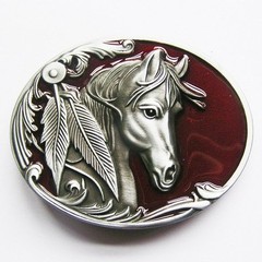 BRAND NEW HORSE RED FEATHER COWBOY WESTERN BELT BUCKLE