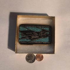 Vintage 1987 Metal Belt Buckle, Solid Brass, Blue Crushed Turquoise Stones, DMC