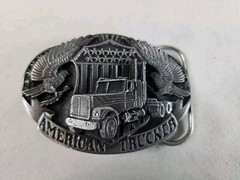 Vintage American Trucker 1998 Pewter Belt Buckle Siskiyou Semi Truck Eagle USA
