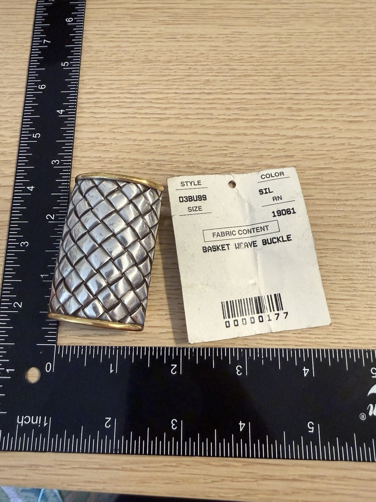 Vintage Two Tone Basket Weave Belt Buckle Silver Gold Tone Slide 03BU99 NWT