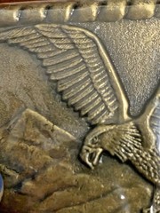 NEW! BRASS BELT BUCKLE SOARING BALD EAGLE RECTANGULAR 3×2 National Bird NOS
