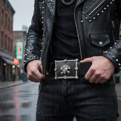 NEW Men Women Buckle Silver Skulls Skeletons Black Pirate Death Square Punk Rock