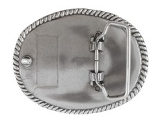 WESTERN COWBOY COWGIRL OVAL ROPE SILVER PLATED RODEO TROPHY BELT BUCKLE