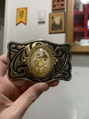 Western Metal Belt Buckle Gold/Black Floral Engraved Dancing Couple Fits 1.5&Prime;