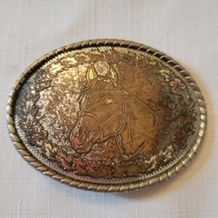 W Belt Buckle Horse Head Floral Rope Edge Vintage USA Made Western Cowboy Rodeo