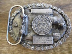 Motorcycle Daytona Bike Week Belt Buckle Tree 1996 Pewter Girl on Tank 55 YEARS