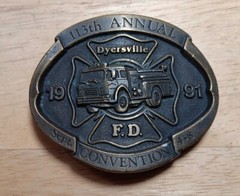 Fire Department Firefighter Fireman Firetruck Belt Buckle 1991 Responder VINTAGE