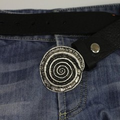 Round Spiral Fossil Belt Buckle in Antique Silver, Snail Design, Metal