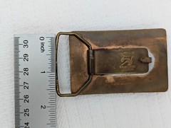 VTG Ampersand Brass Mixed Wood Belt Buckle Kalamazoo Michigan 1.5&Prime; Leather Strap