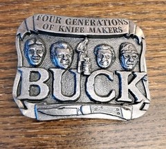 Buck Knives Vtg 70s Belt Buckle Four Generations of Knife Makers Smoky MT. Knife