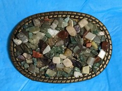 Vtg 1970&rsquo;s Brass Rope Oval Belt Buckle With Semi Precious Stones
